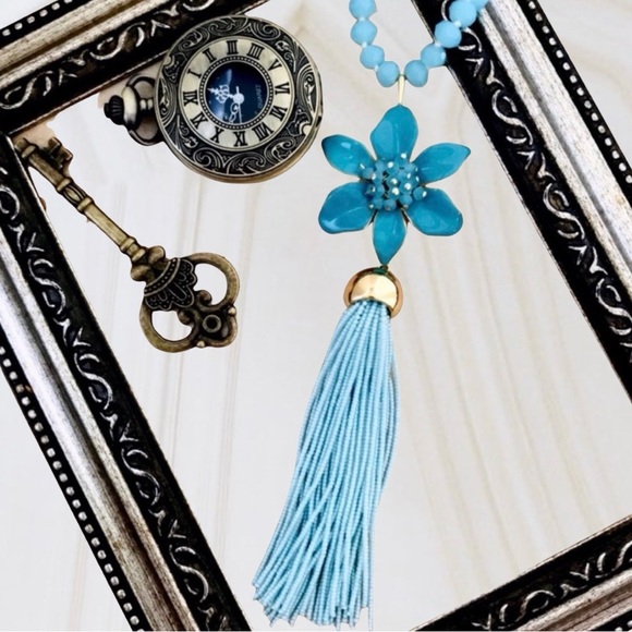 Kate Spade Turquoise Lovely Lillies Glass Beaded Beads Tassel Necklace - Picture 4 of 6